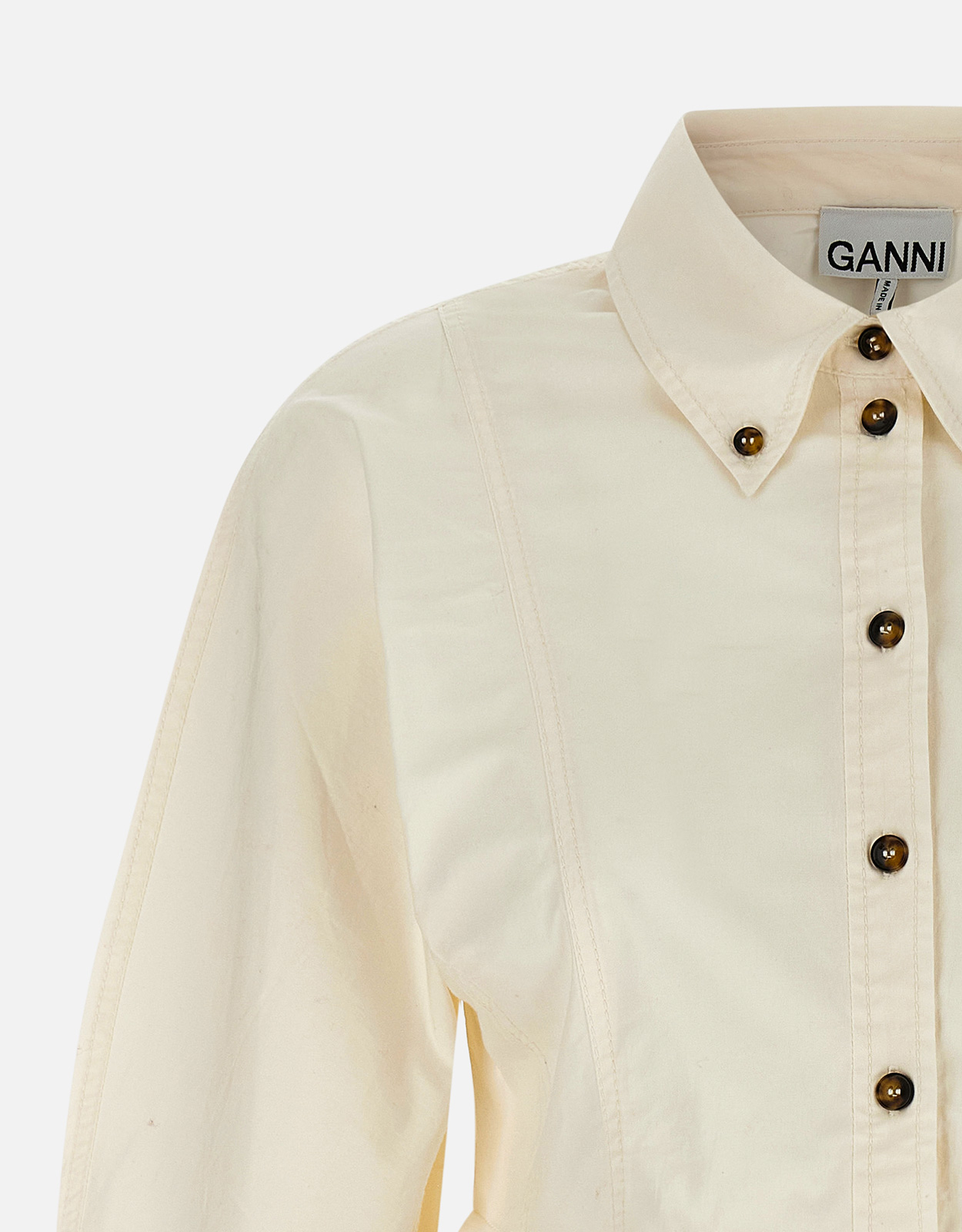 GANNI アイボリー 長袖ポロシャツ ゴールドボタン Ganni アイボリーペプラムシャツ (すべての新品) IFCHIC.COM