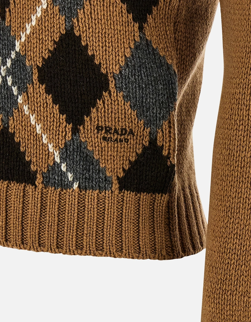 [ほぼ新品]PRADAクルーネックニット エルボーパッチ　クリーニング済み ほぼ新品]PRADAクルーネックニット エルボーパッチ クリーニング済み