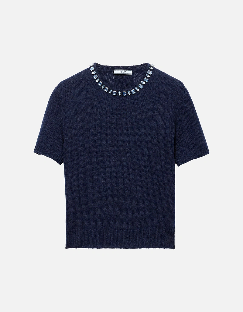 Prada ウールとカシミヤのビジューディテールクルーネックセーター