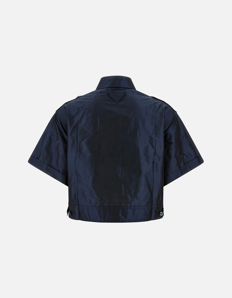 プラダ　ブルー　クロップドシャツ Prada シルクタフタクロップドシャツ (すべての新品) IFCHIC.COM