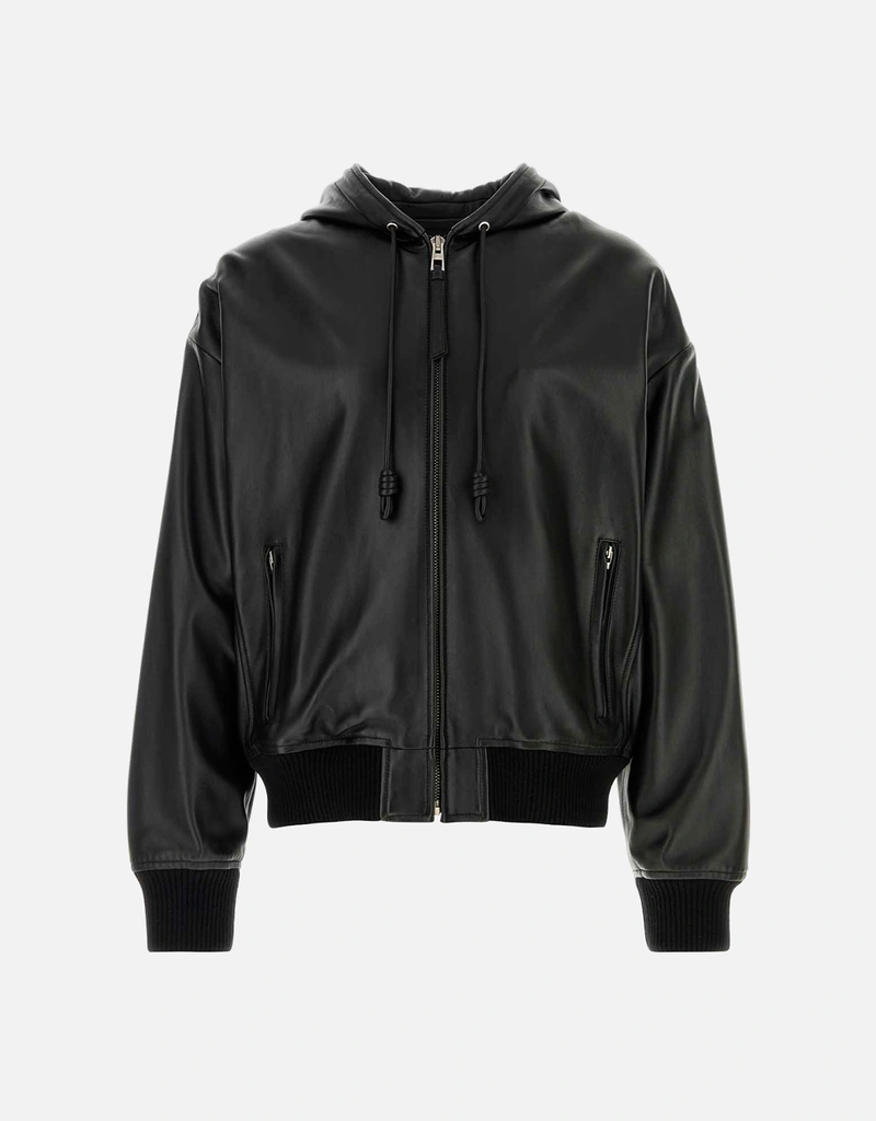 Loewe メンズカシミヤラムナッパレザーフーデッドボンバージャケット