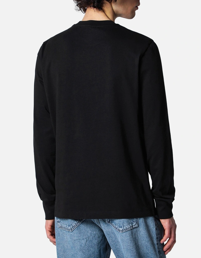 MONCLER ブラック 長袖Tシャツ Moncler メンズ ブラック 長袖 コットン ロゴ Tシャツ (アパレル