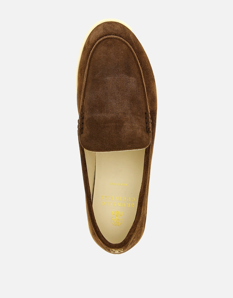 Brunello Cucinelli メンズ カーフレザー スエード シェブロン