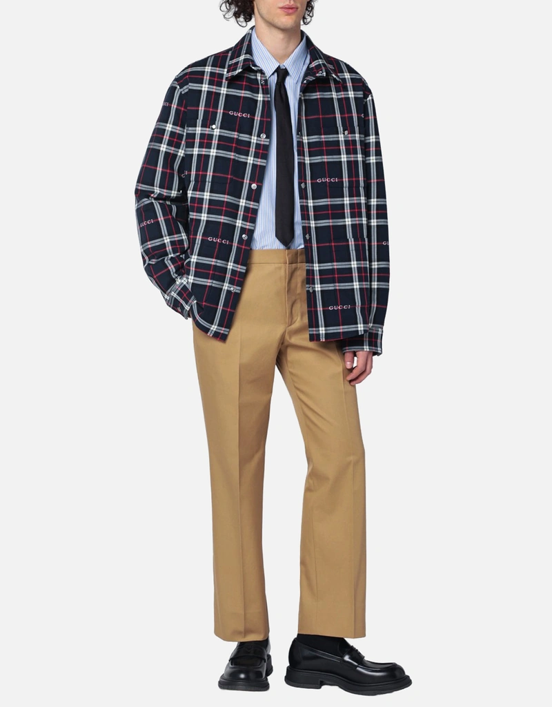 Gucci メンズライトブルーストライプコットンポプリンレギュラー