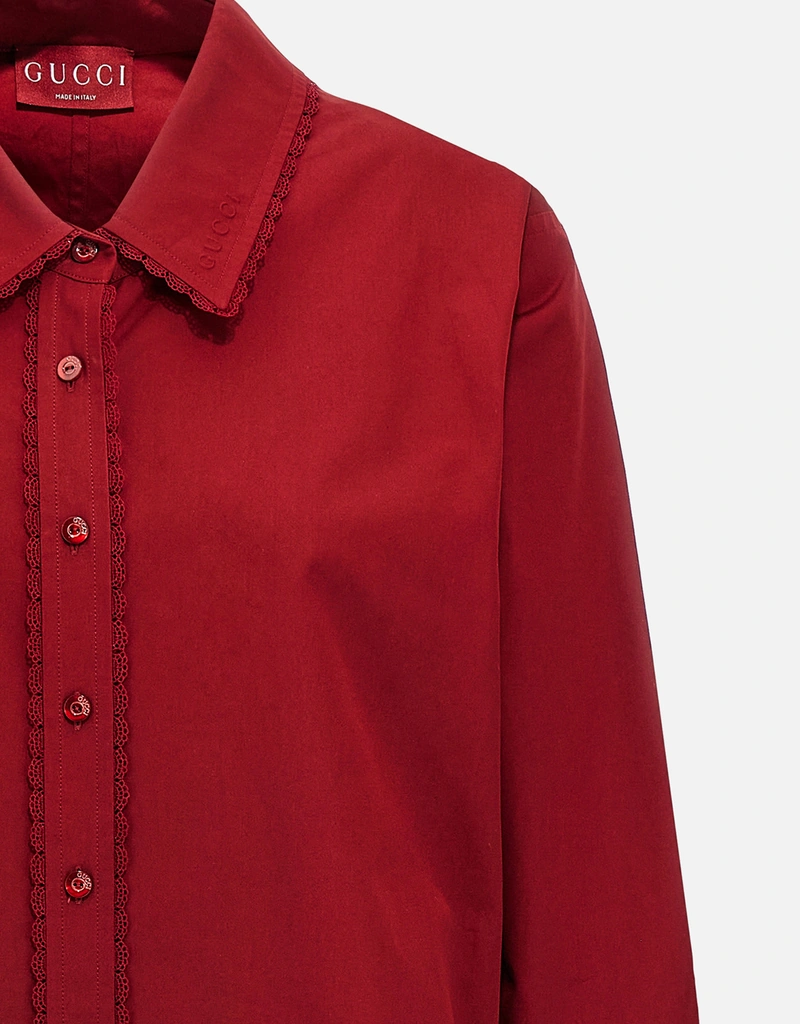 【グッチ】レーストリム コットンポプリンシャツ レースデザインシャツ 42 Gucci レースアップコットンポプリンシャツ () IFCHIC.COM