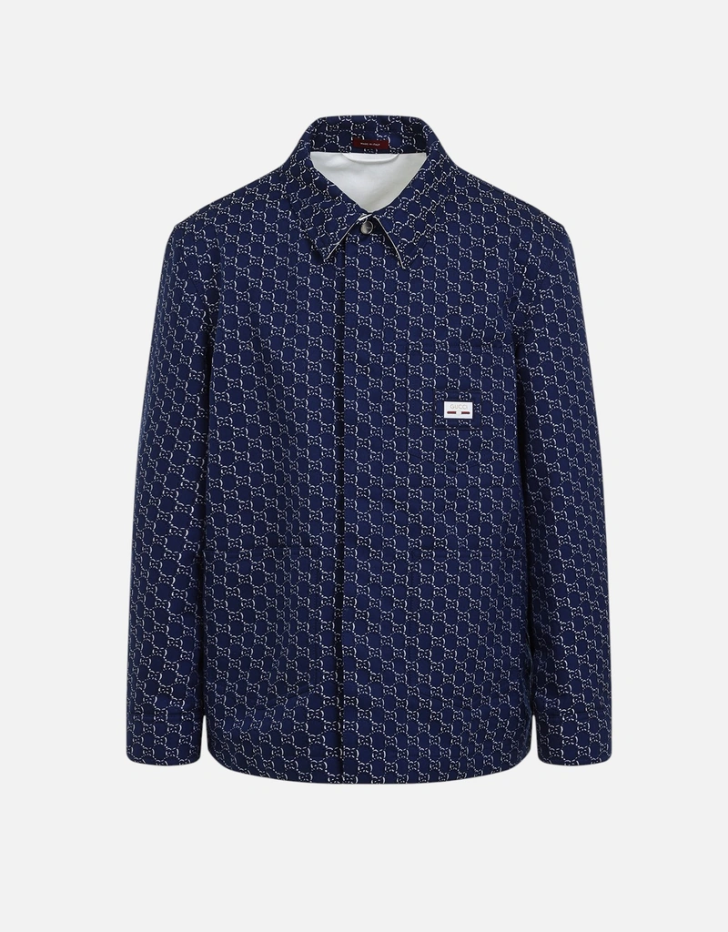 gucci dress shirt GUCCI || Men's GG Floral Stripe Print Silk-Cotton Bowling Shirt – Red/Blue main image 1