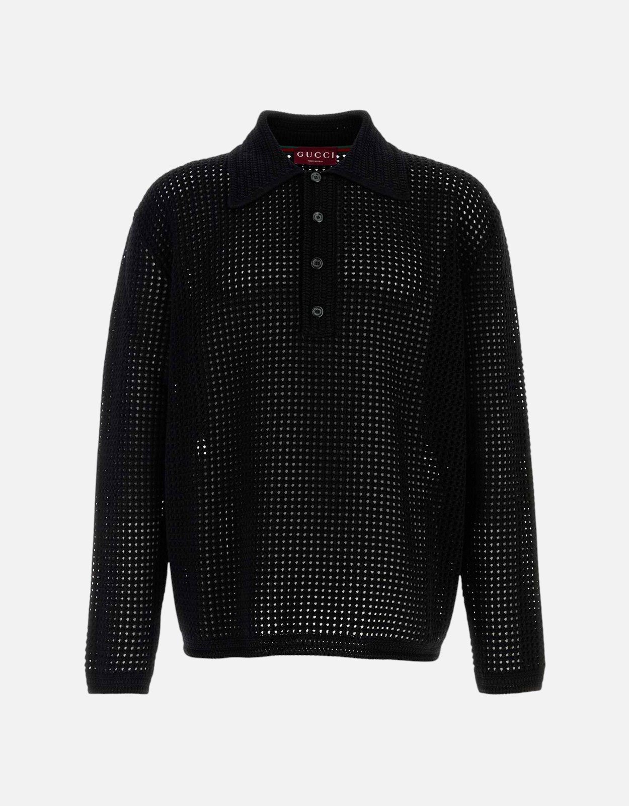 Gucci メンズブラッククロシェコットンポロシャツ (すべての新品