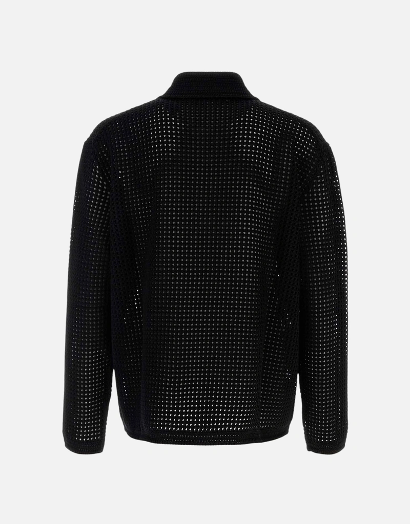 Gucci メンズブラッククロシェコットンポロシャツ (すべての新品