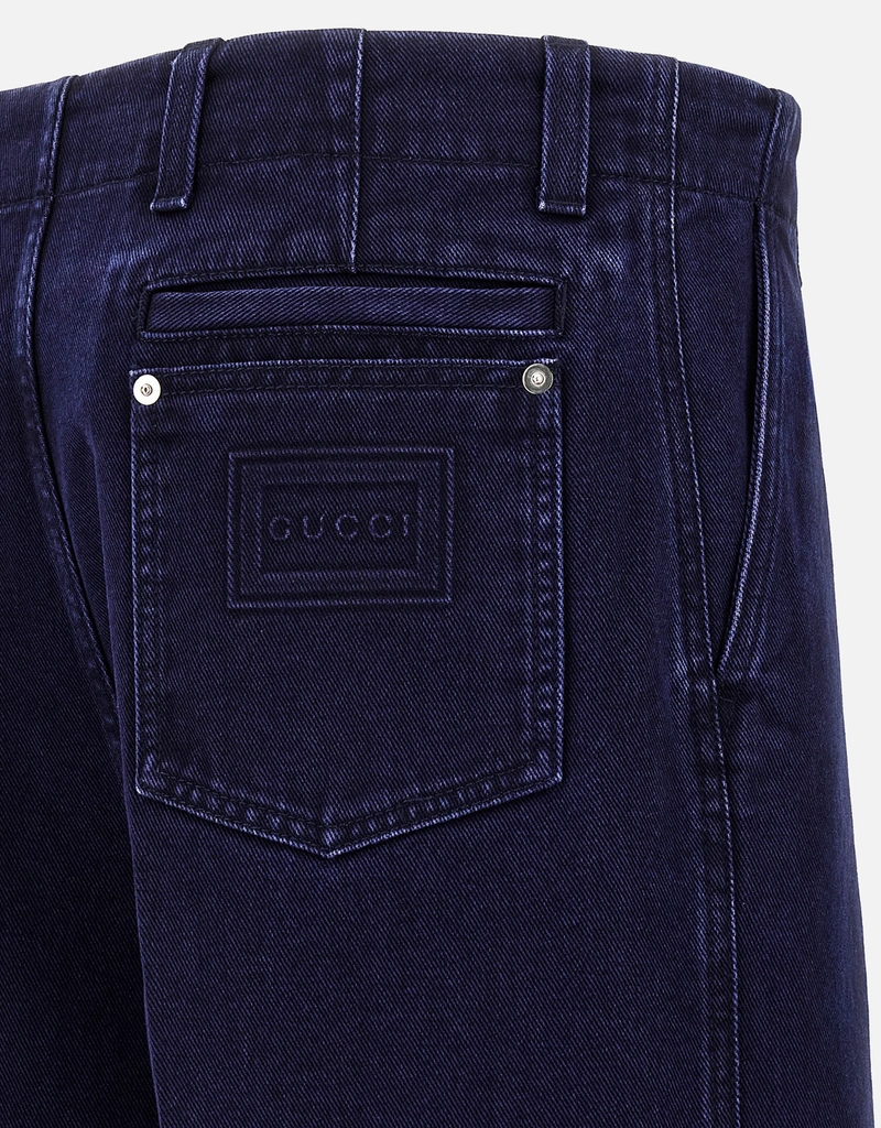 Gucci メンズ Jeans Label コットンデニム ワイドストレートジーンズ Gucci メンズ Jeans Label コットンデニム ワイドストレートジーンズ
