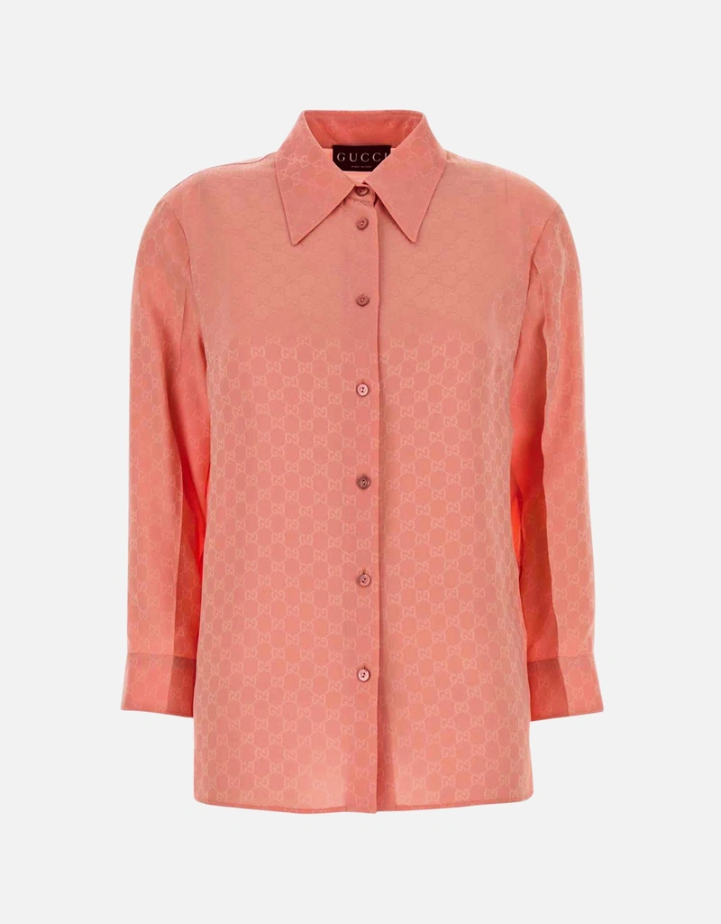 Gucci ピンクGGシルクシャツ (すべての新品) IFCHIC.COM
