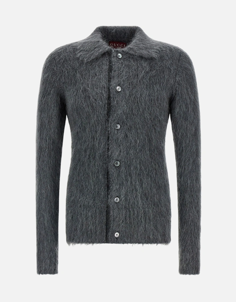 Gucci メンズ ブラッシュド モヘア ウール カーディガン (すべての新品