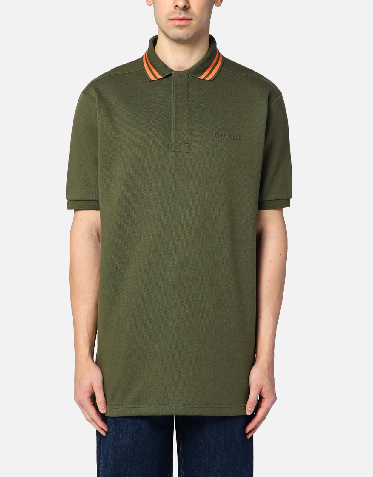 Gucci メンズモスグリーンコットンブレンドポロ (アパレル,シャツ