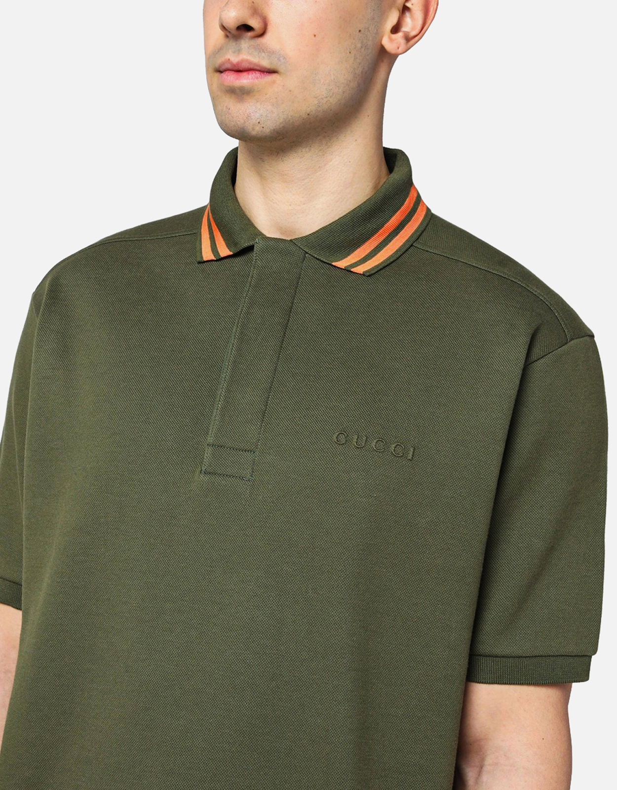 Gucci メンズモスグリーンコットンブレンドポロ (アパレル,シャツ