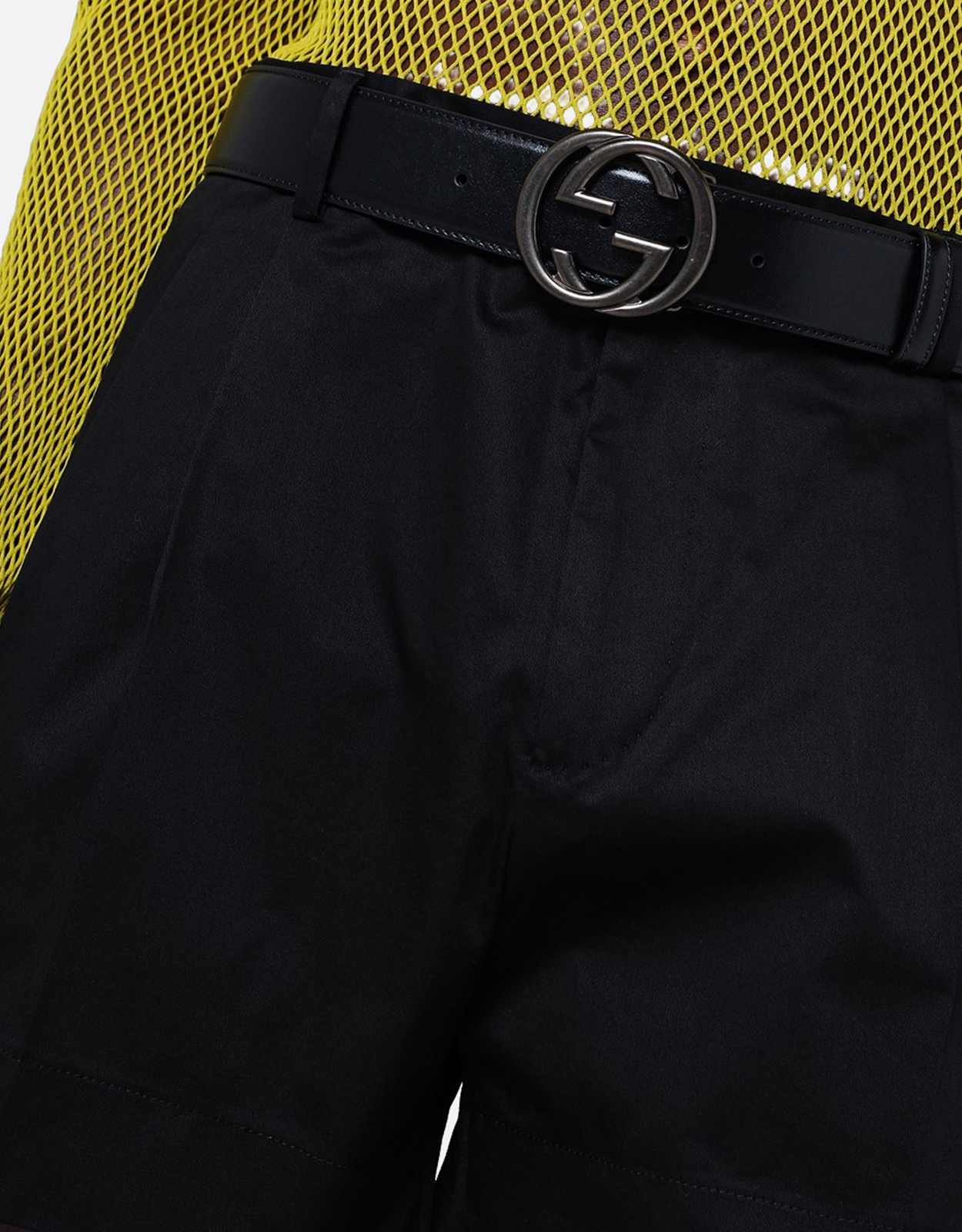 Gucci メンズ ブラックレザー インターロッキングGバックル ベルト