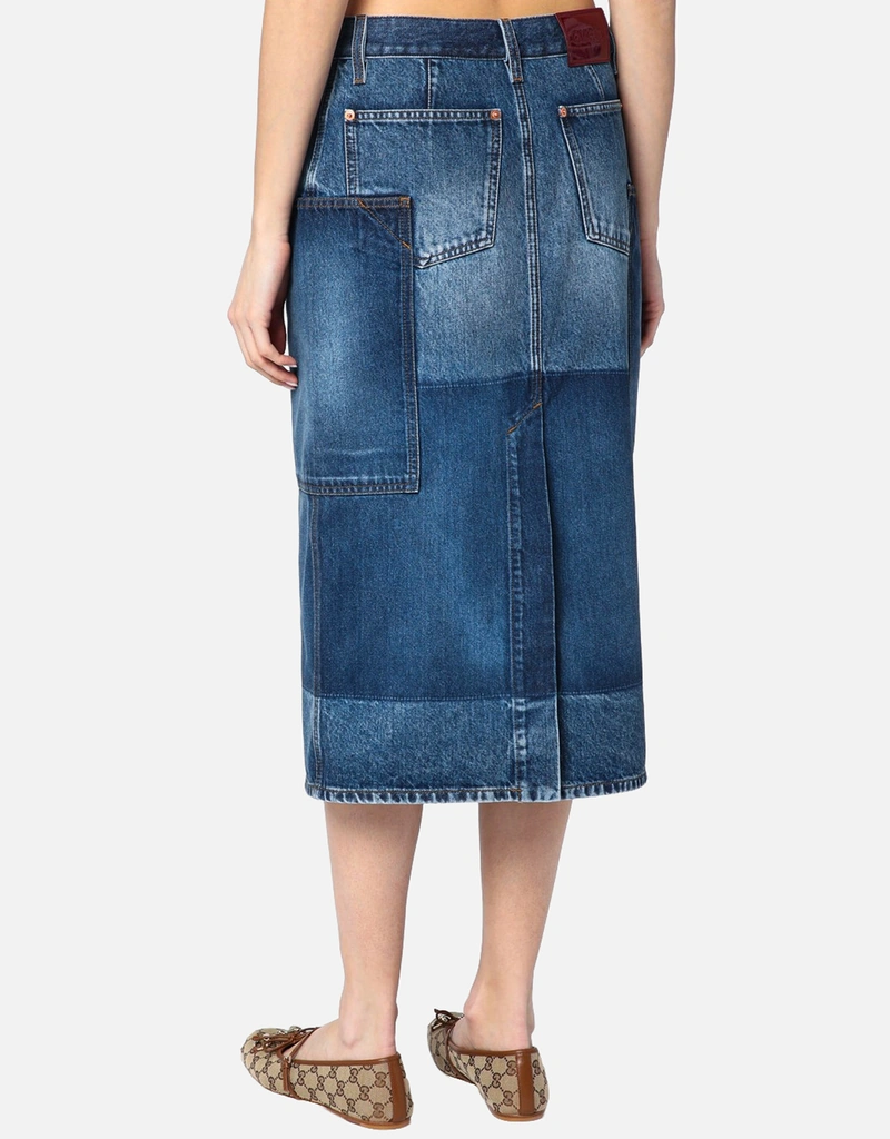 GUCCI 刺繍デニムスカート ライトブルー グッチ GUCCI フラワー刺繍