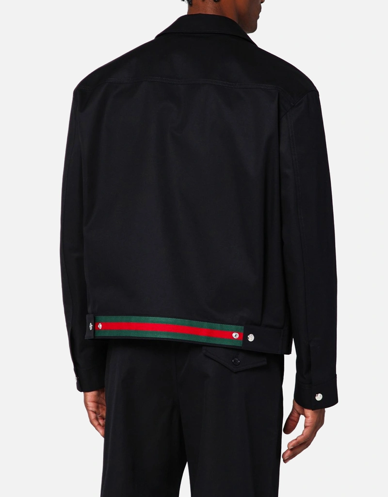 GUCCI ブラックジャケット イタリア製 Gucci メンズコットンツイルジャケット ウェブディテール付き (すべて