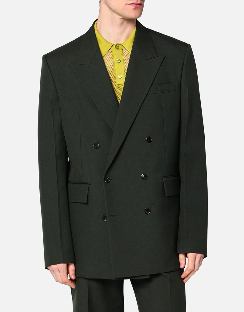 Gucci メンズ ミリタリーグリーン ウール ダブルブレステッド