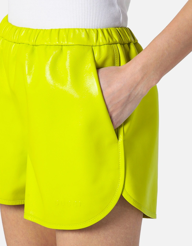 Gucci ライムグリーンレザーショーツ (ショートパンツ) IFCHIC.COM