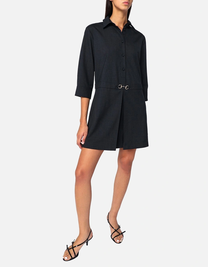 GUCCI | Gray wool shirt dress with Horsebit | Women | 42