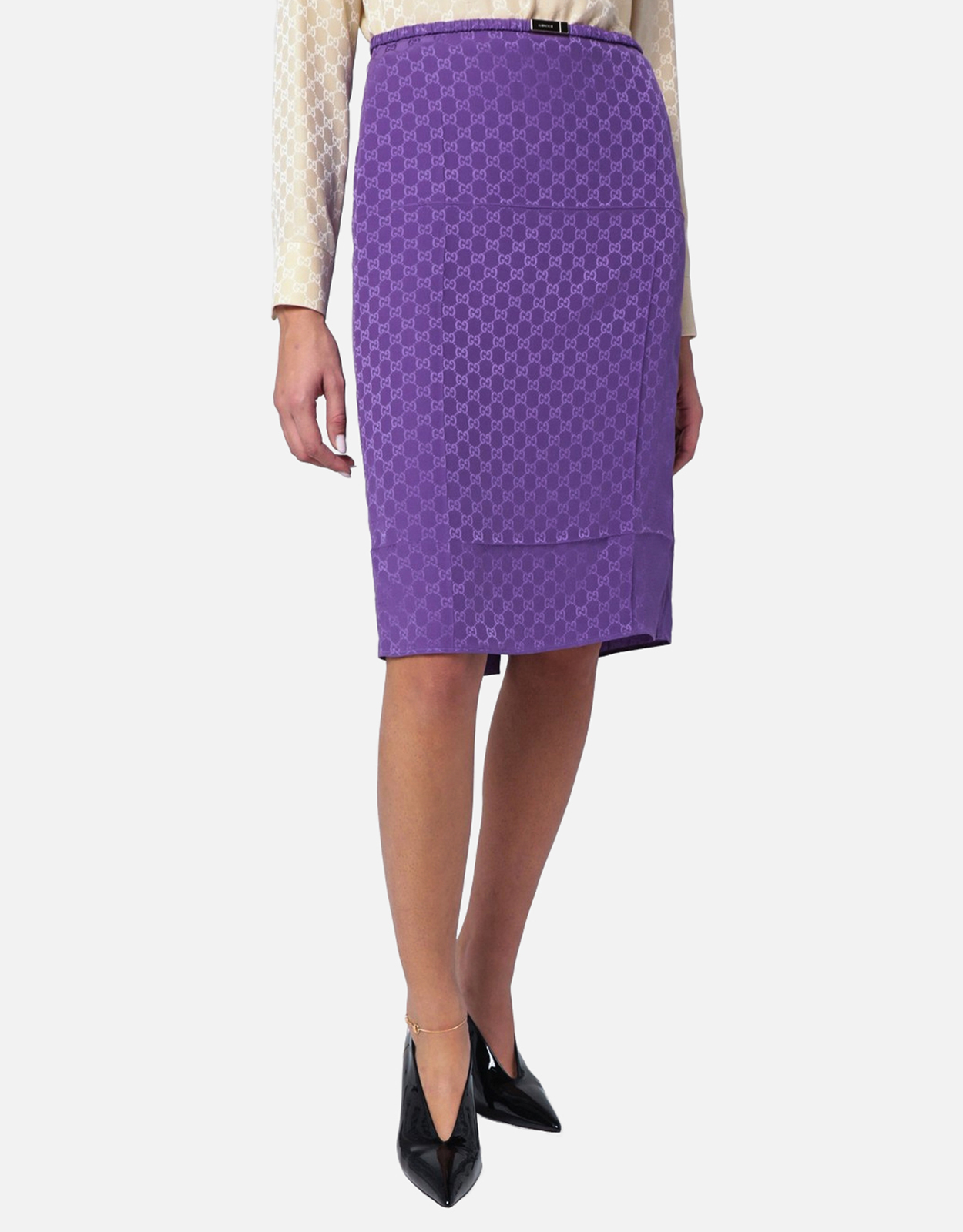 Gucci パープルGGジャカードシルクスカート (ドレス) IFCHIC.COM