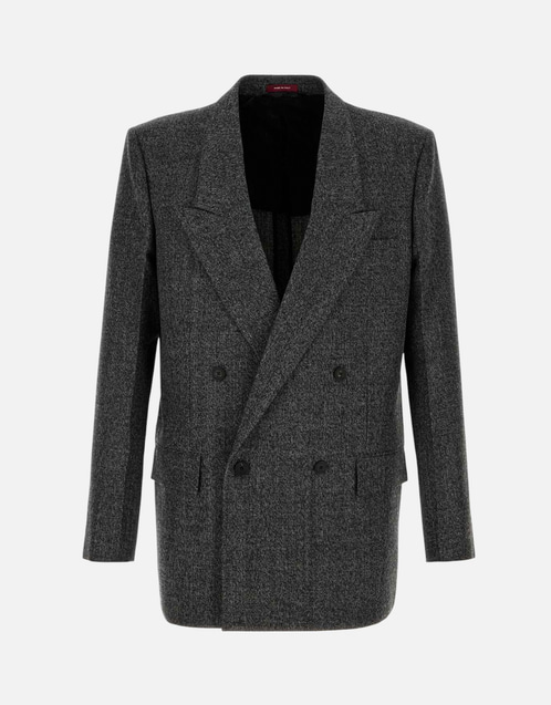 Gucci メンズメランジチャコールウールダブルブレストブレザー (すべて