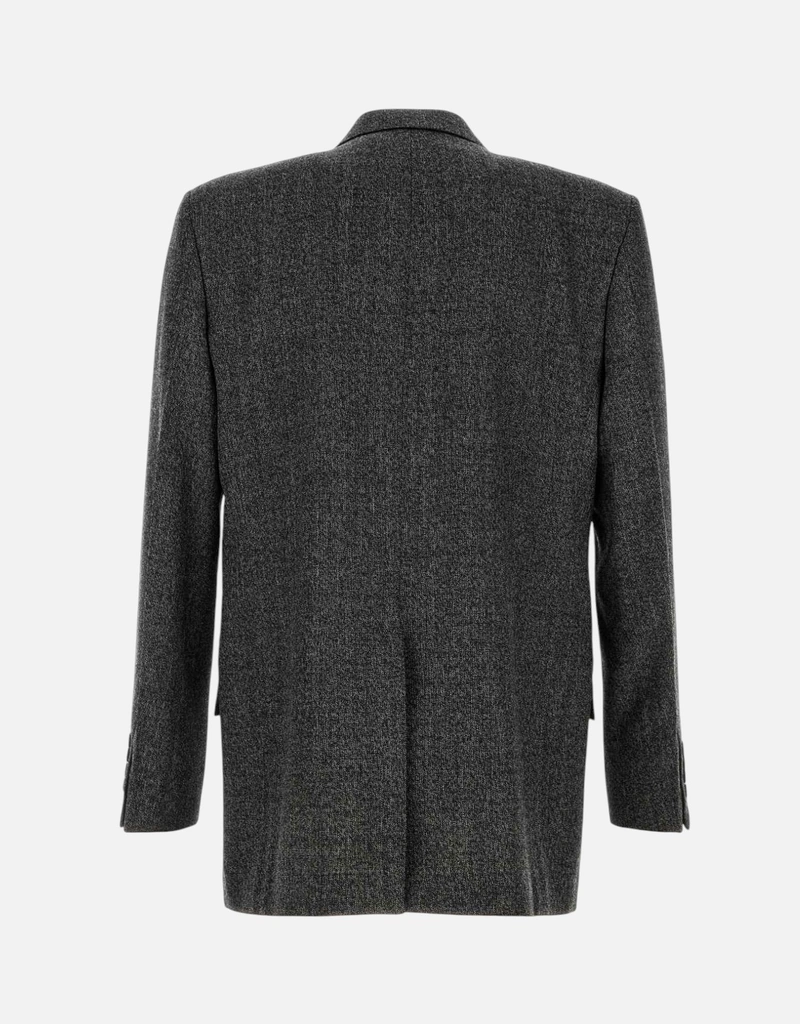 Gucci メンズメランジチャコールウールダブルブレストブレザー (すべて