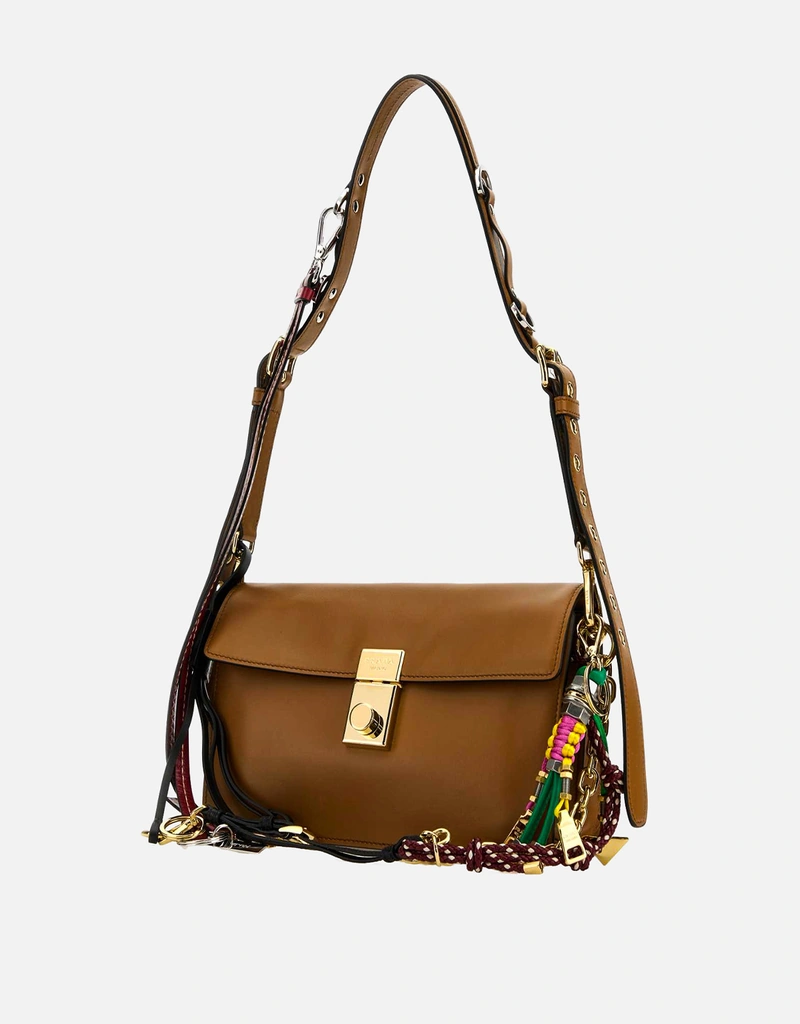 PRADA バッグ キャラメル Prada キャラメルレザー小型プラダソフトサウンドショルダーバッグ