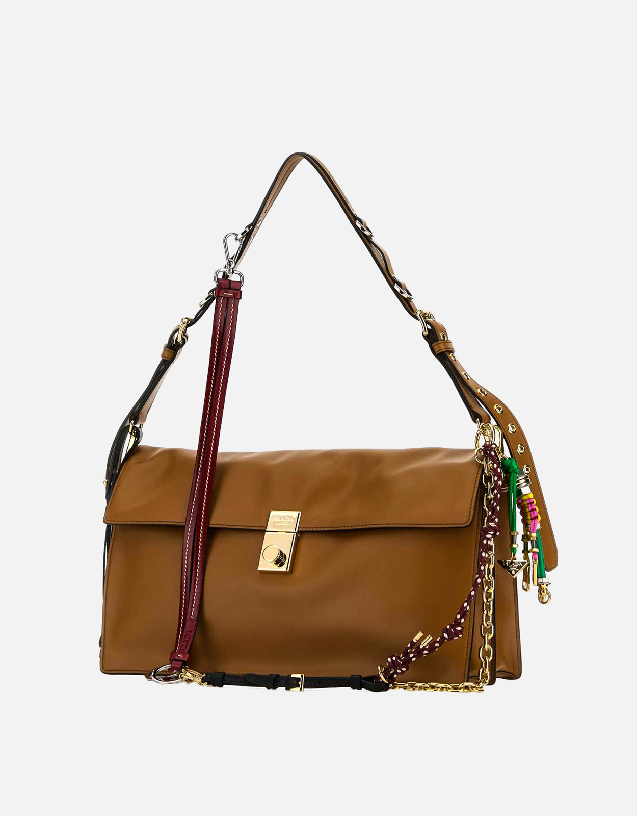 【美品】PRADA ショルダーバッグ　キャメル Prada ラージキャメルレザーショルダーバッグ () IFCHIC.COM