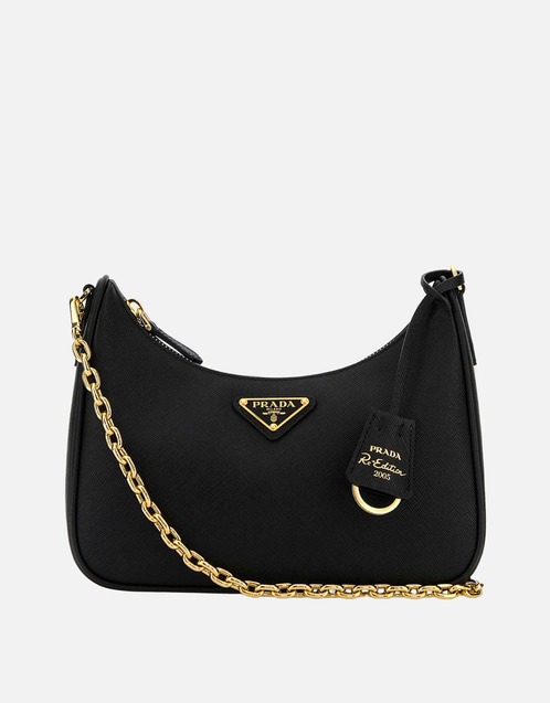 Prada ブラック カーフスキン レザー ショルダーバッグ () IFCHIC.COM