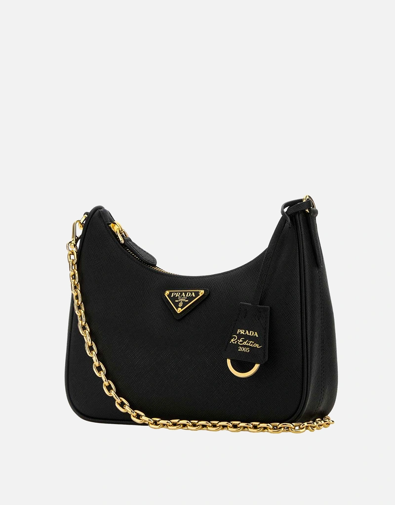 Prada ブラック カーフスキン レザー ショルダーバッグ () IFCHIC.COM