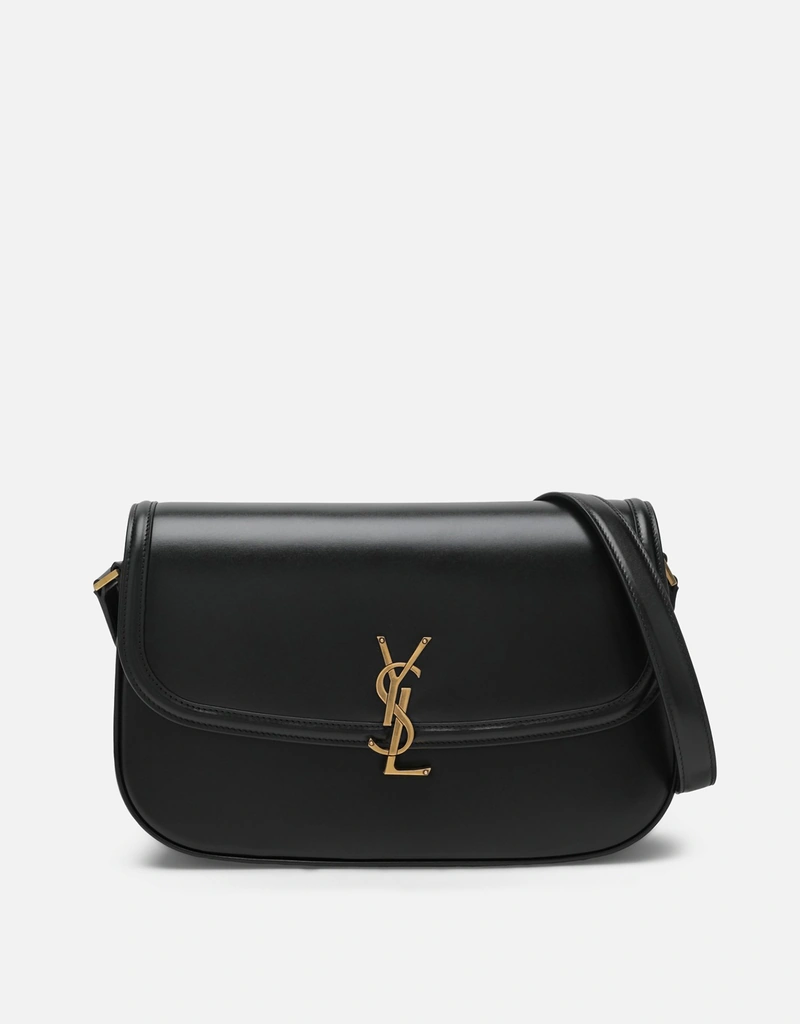 迅速発送>>（ラムスキンレザー）ショルダーバッグ 　YSL金色ロゴ　♬黒　超美品 Saint Laurent ソルフェリーノミディアムボックスラムスキンショルダー