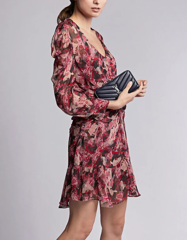 IRO Wick V-neck Floral Ruched Ruffle Mini Dress