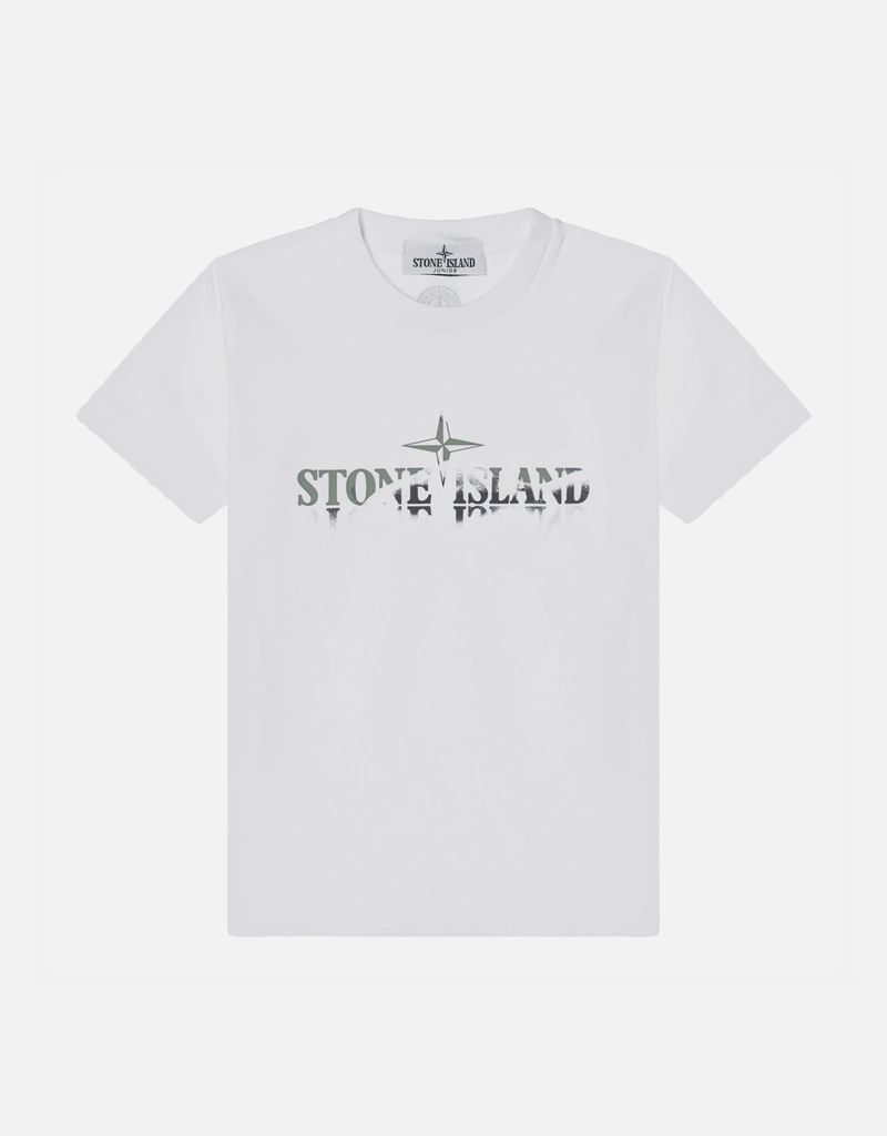 Stone Island Kids キッズ ホワイトコットンロゴプリントTシャツ