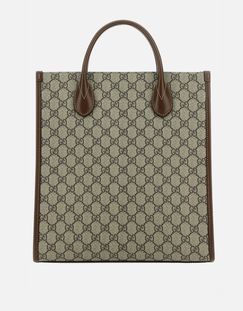 Gucci メンズGGスプリーム生地とカーフスキンレザーハンドバッグ