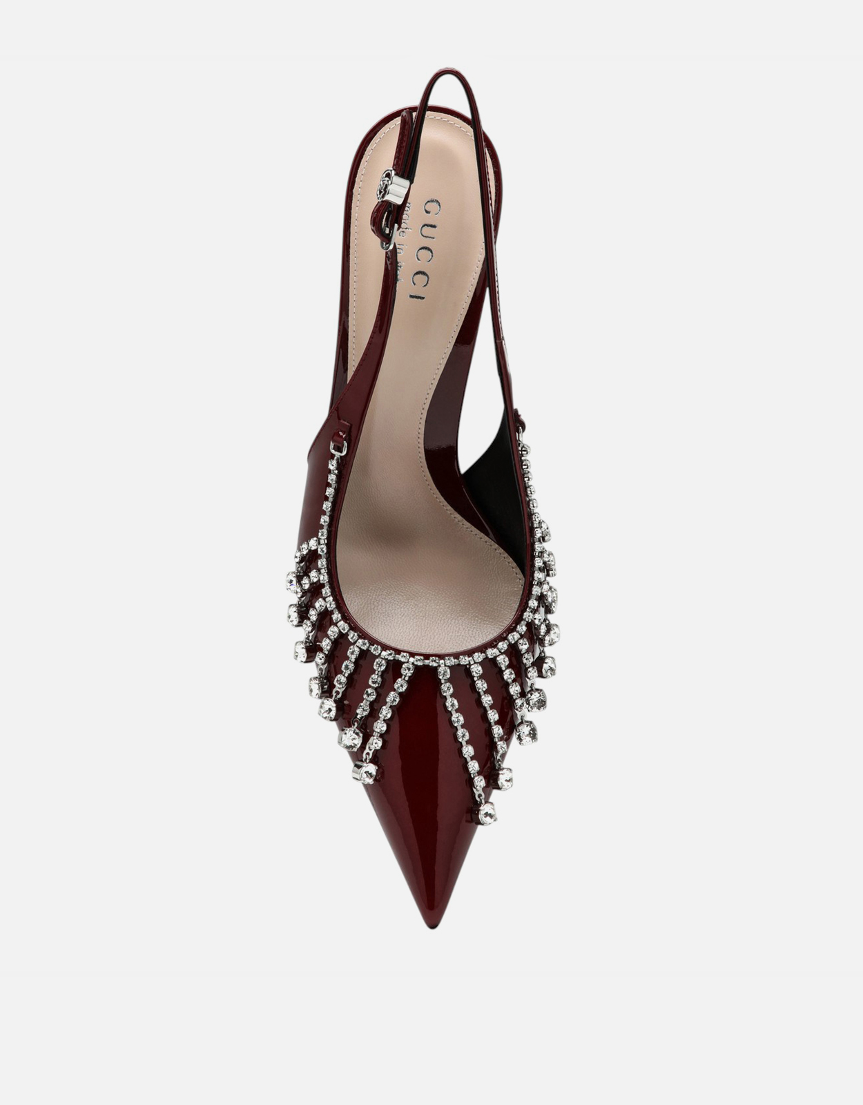 Gucci ボルドー パテントレザー クリスタルチェーン パンプス (すべて