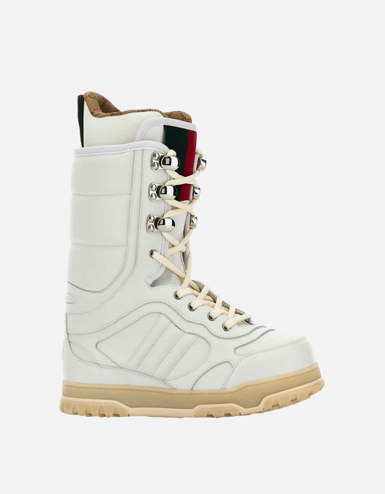 Gucci メンズ ホワイトレザーブーツ ウェブ付き () IFCHIC.COM