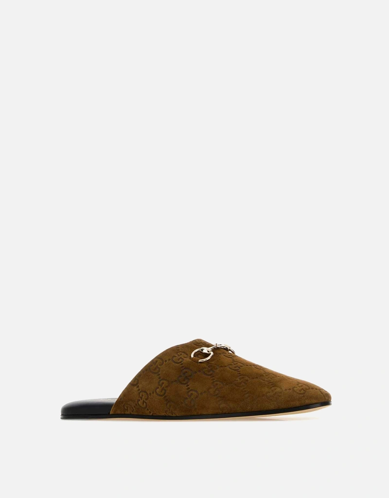 GUCCI スリッパタイプミュール ブラウン系 Gucci ウィメンズ スエード ホースビット ミュール スリッパ () IFCHIC.COM