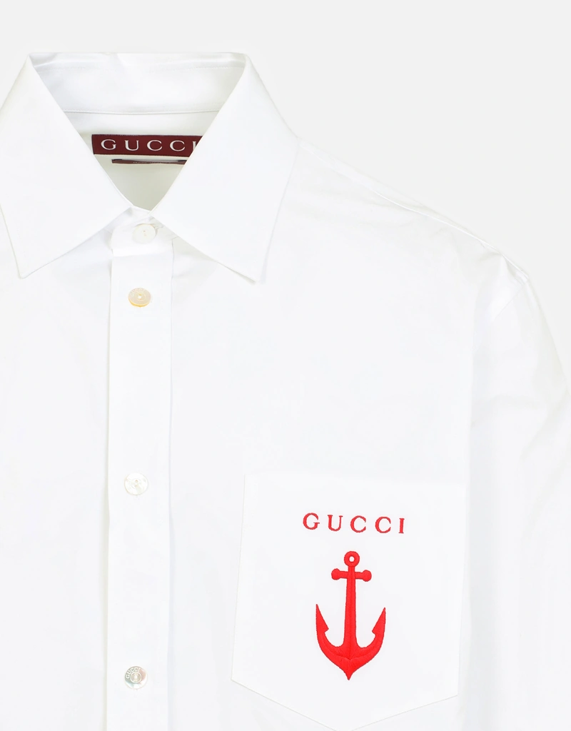 今期 GUCCI シルク ホワイト シャツ ダブルG コットンシルク シャツ ・ライトブルー | GUCCI公式