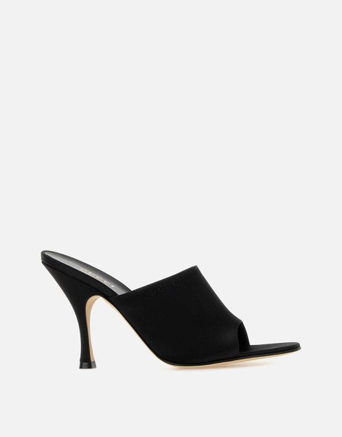 GUCCI ブラック ミュール Gucci ブラックサテンハイヒールミュール () IFCHIC.COM