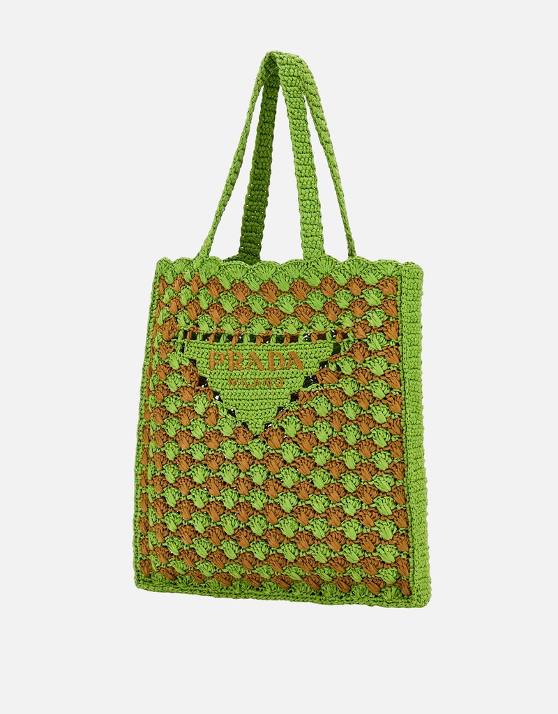 Prada ツートーンラフィアスモールカーフスキントートバッグ () IFCHIC.COM