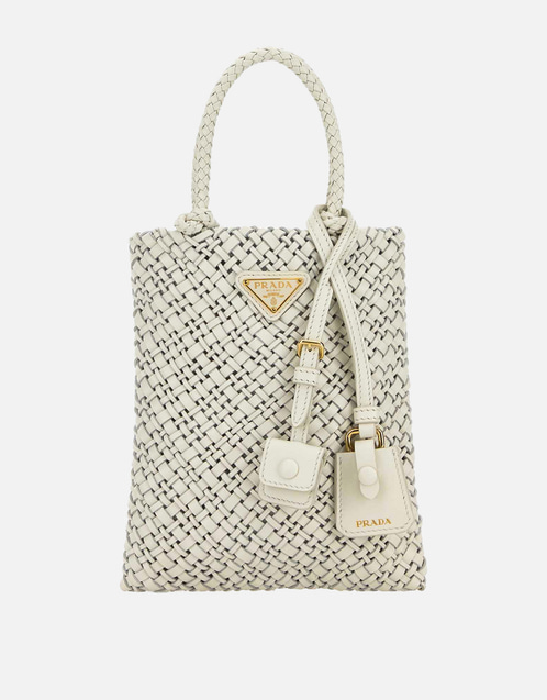 PRADAビーズ刺繍ホワイトハンドバッグ Prada ホワイトレザーハンドバッグ () IFCHIC.COM