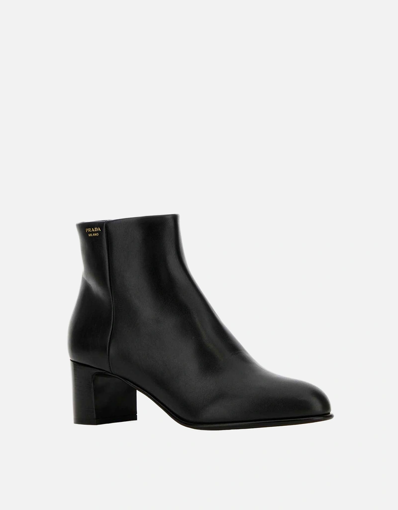 PRADA ブラック レザー ブーティ Prada レザー カーフスキン アンクルブーティー () IFCHIC.COM