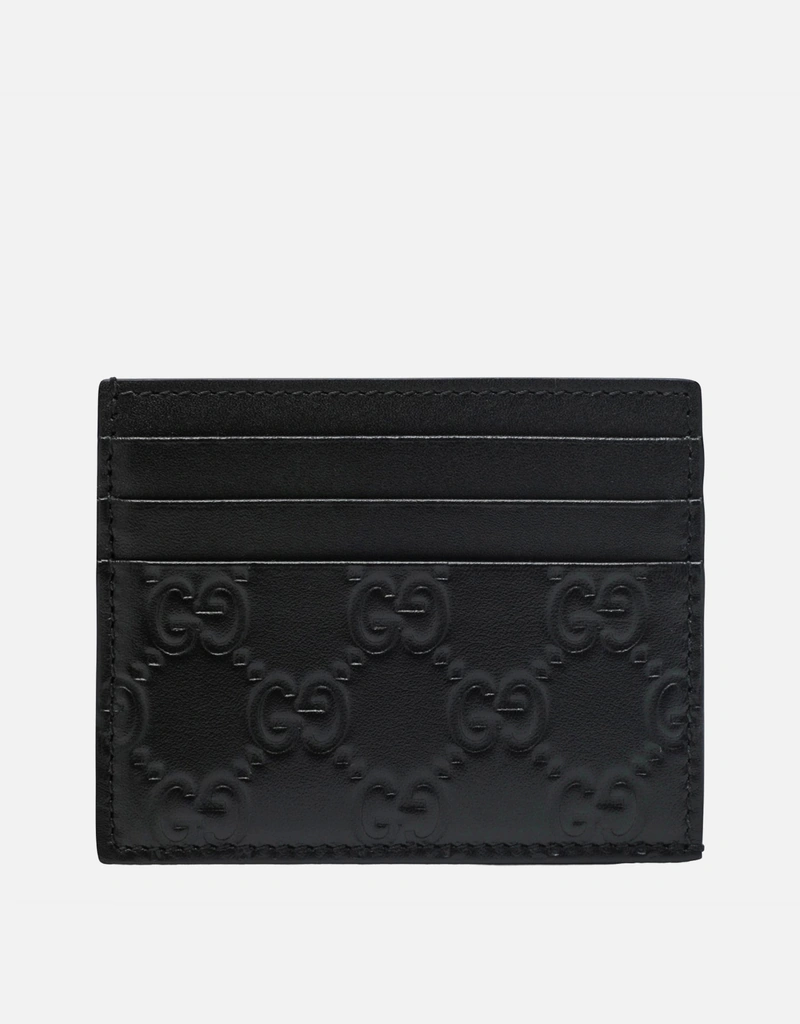 Gucci メンズ ブラック エンボス GG レザー カードホルダー