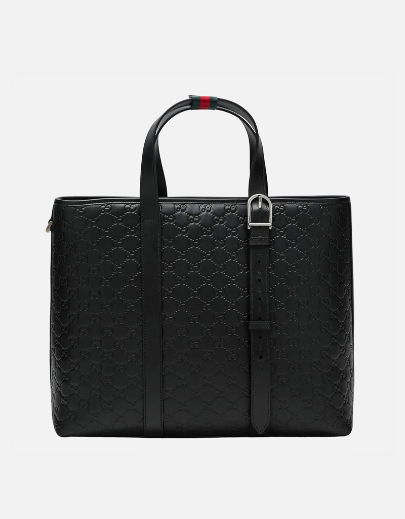 Gucci メンズ ラージ ブラック レザー ショッピングバッグ (バッグ