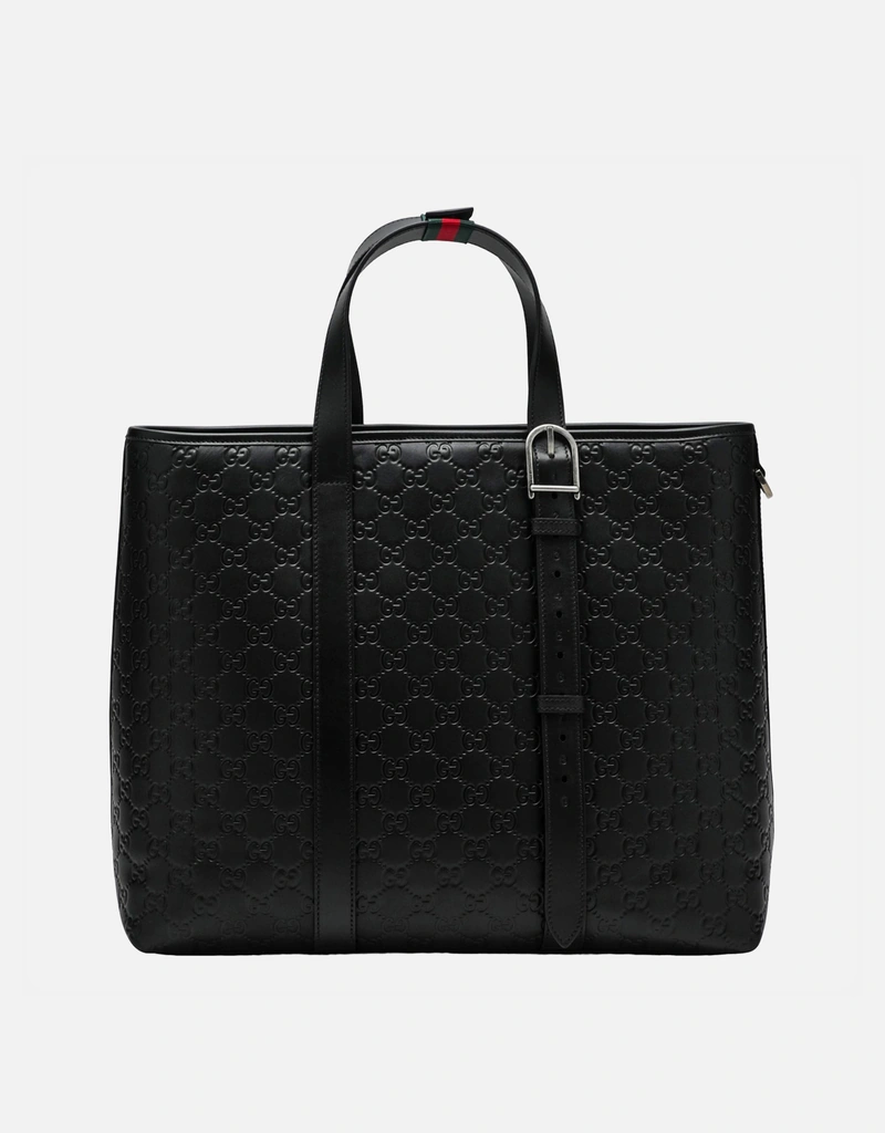 Gucci メンズ ラージ ブラック レザー ショッピングバッグ (バッグ