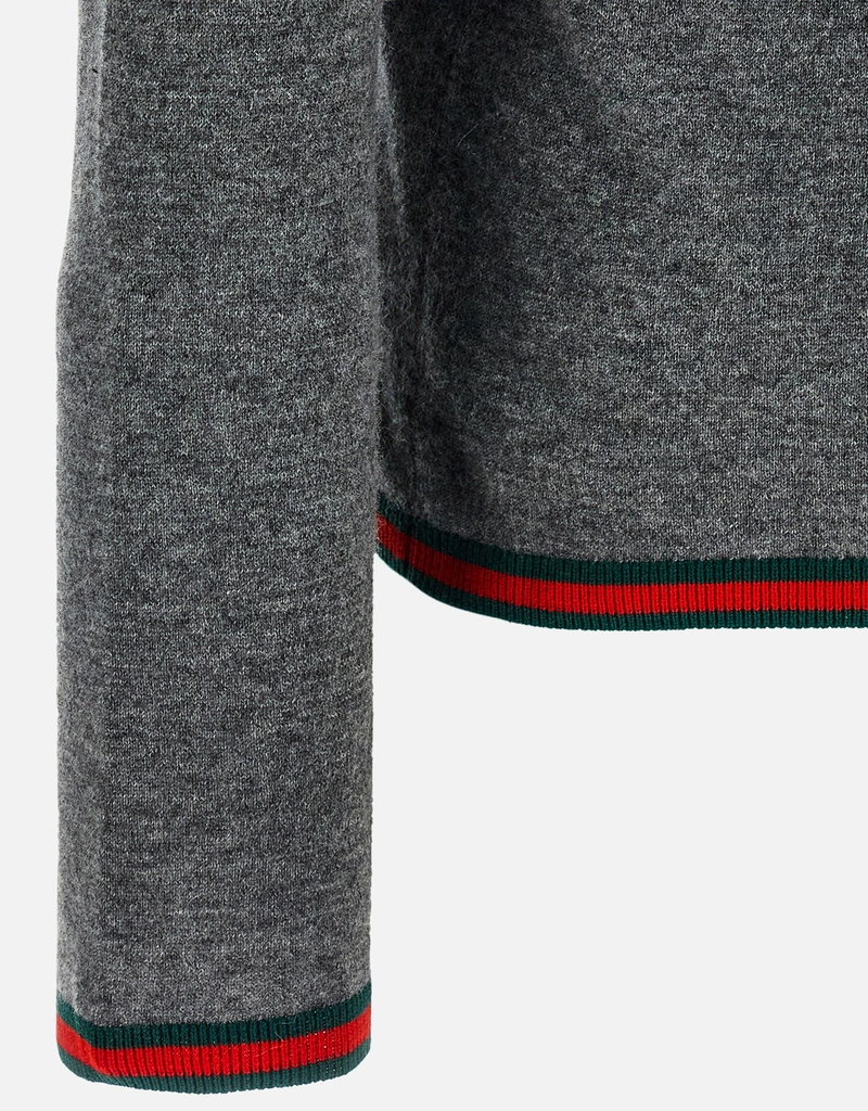 Gucci メンズファインソフトカシミヤWebリボンタートルネックセーター