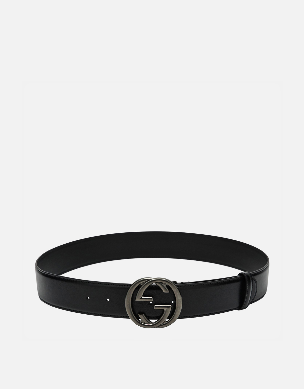 Gucci メンズ ブラックレザー インターロッキングGバックル ベルト