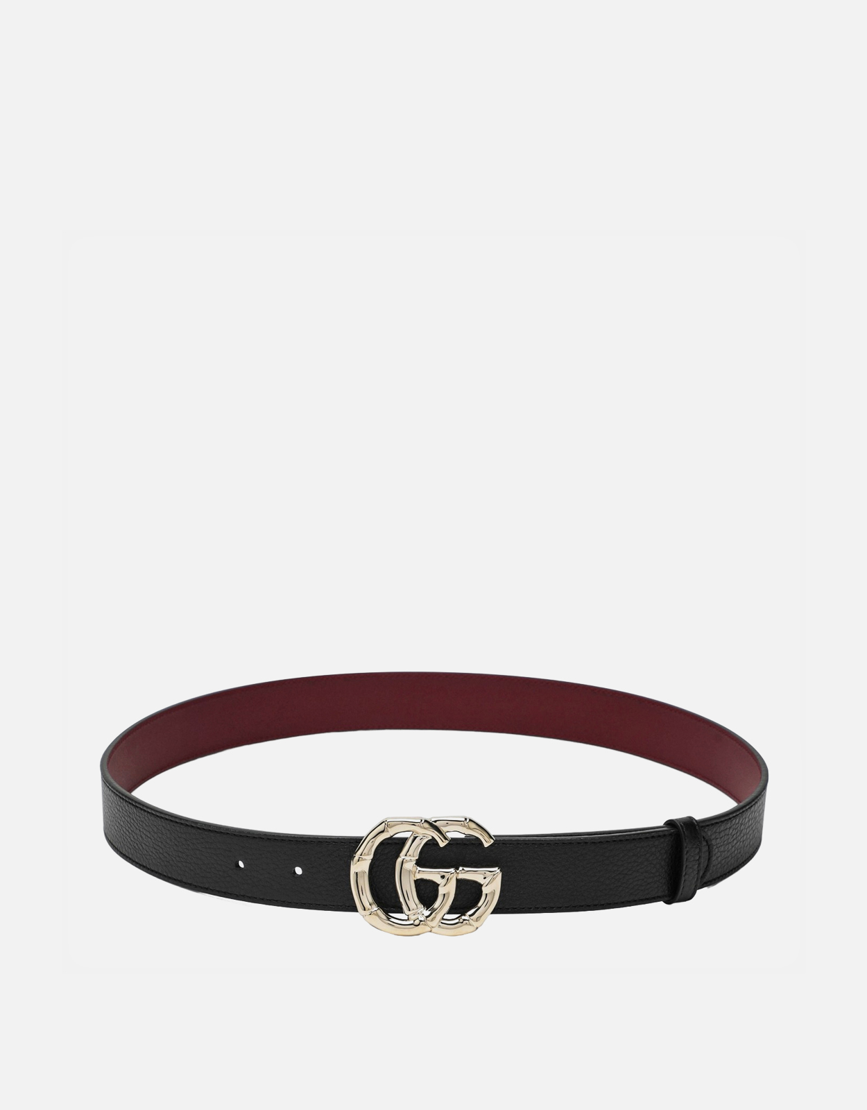 Gucci ブラックレザー ベルト バンブーGGマーモントバックル付き