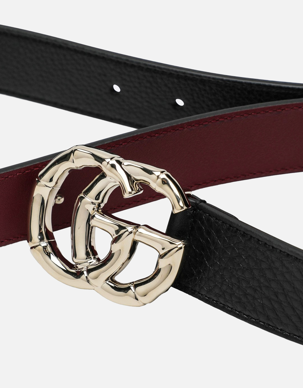 Gucci ブラックレザー ベルト バンブーGGマーモントバックル付き