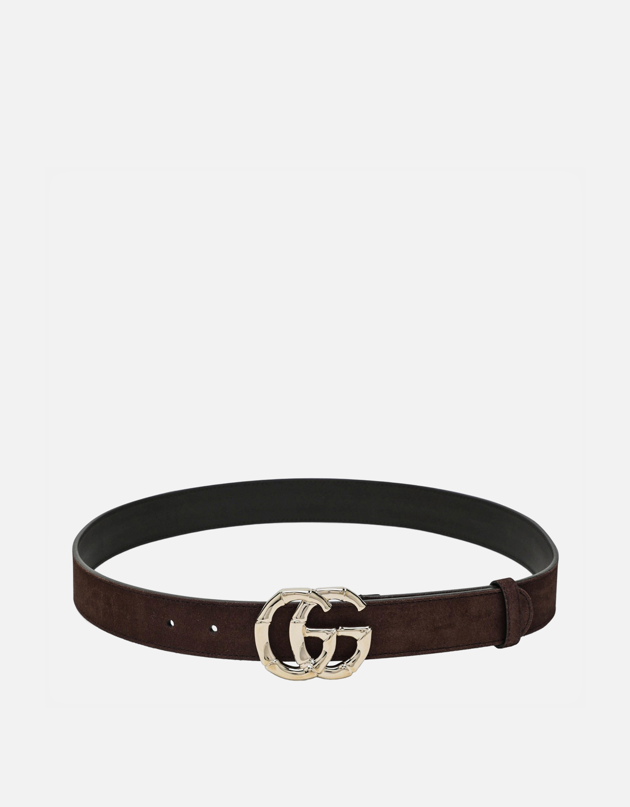GUCCI Gucci Brown suede belt with bamboo GG Marmont buckle - Size (CM) 75　グッチ ブラウン スエード ベルト、バンブー GG マーモント バックル付き - サイズ (CM) 75